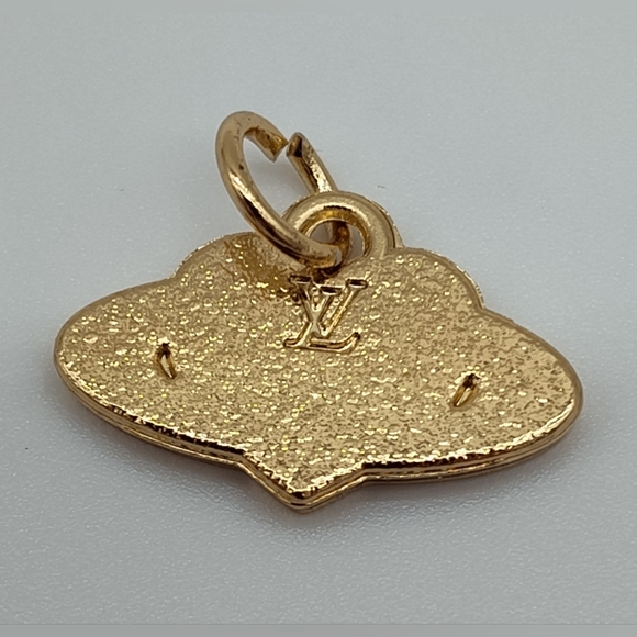 LOUIS VUITTON Pink Enamel Planet Heart Pendant Charm Pull Gold-Tone LV Logo - Picture 3 of 3